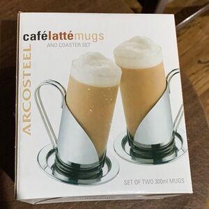 New Arcosteel Café Latte Mugs and Coaster Set of two